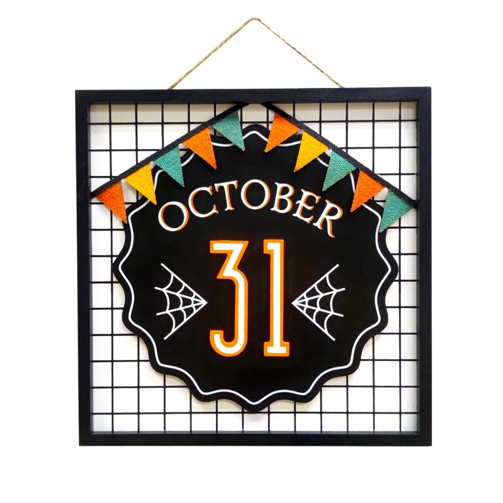 “October 31” Hanging Wooden Wall Sign Halloween 13.5”